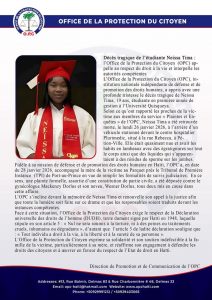 Dosye lanmò etidyan Neïssa Tima : Ministè Kondisyon Fanm ak Dwa Fanm ak Ofis Pwoteksyon Sitwayen kondane