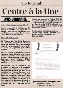 Avis judiciaire: jugement par défaut contre Bob PIERRE